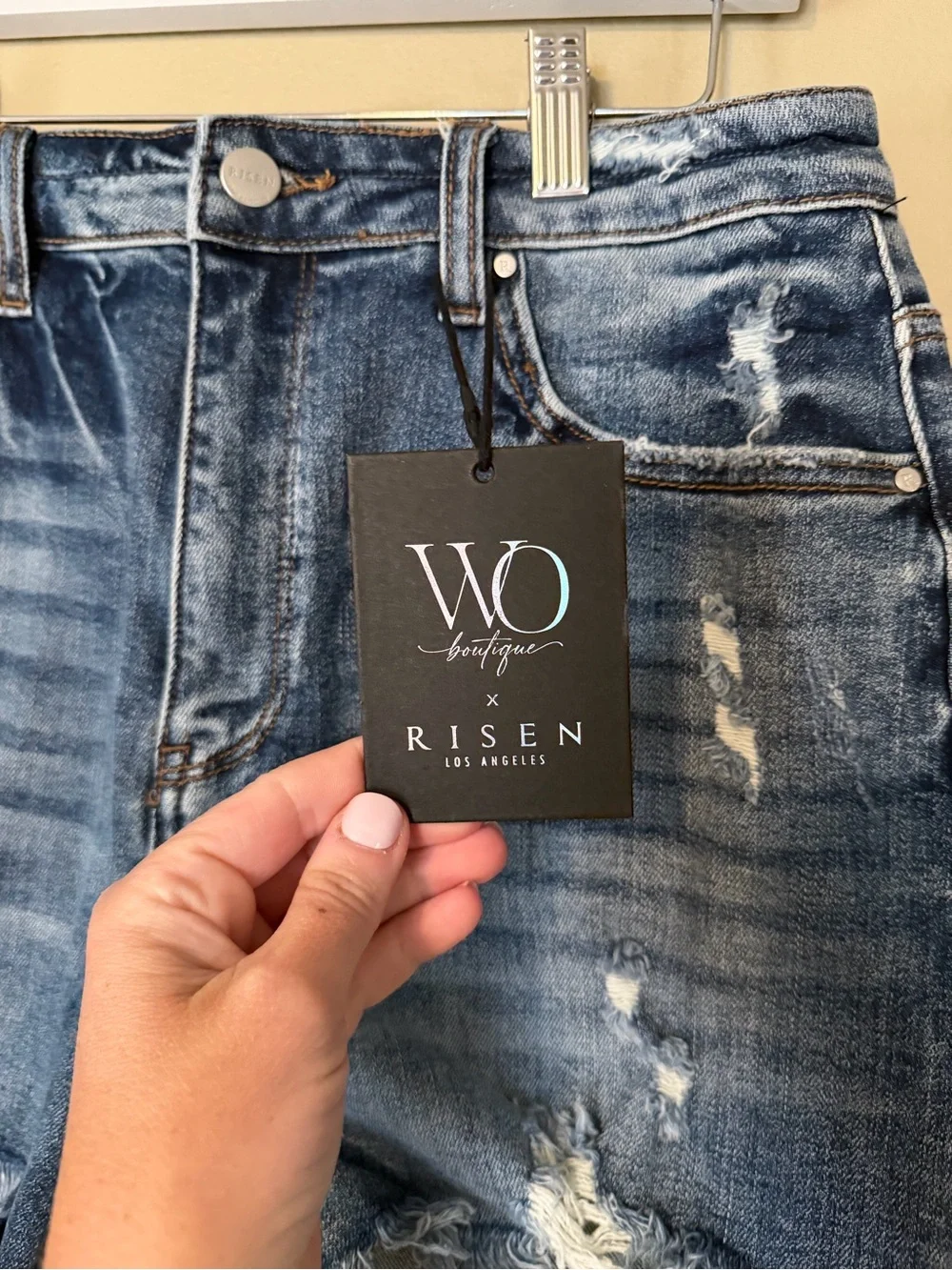 Risen High-Rise Distressed Denim Shorts NEW